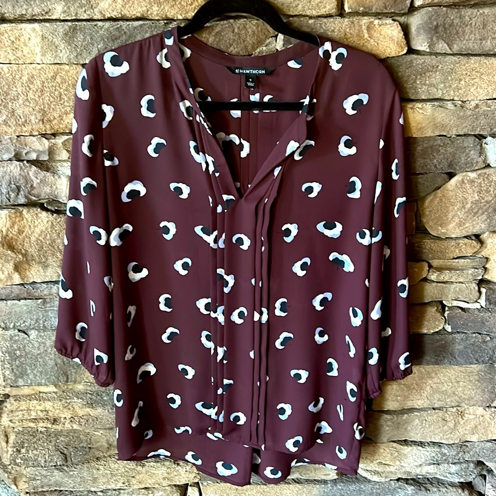 41 Hawthorn lightweight flowy maroon flowered blouse 3/4 sleeve size medium